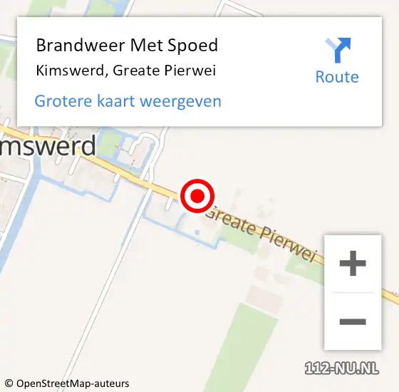 Locatie op kaart van de 112 melding: Brandweer Met Spoed Naar Kimswerd, Greate Pierwei op 3 februari 2023 07:42