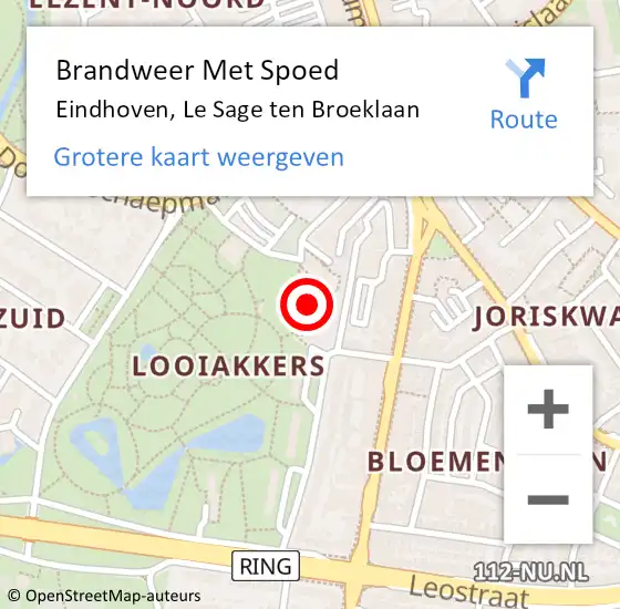 Locatie op kaart van de 112 melding: Brandweer Met Spoed Naar Eindhoven, Le Sage ten Broeklaan op 3 februari 2023 07:59