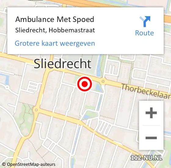 Locatie op kaart van de 112 melding: Ambulance Met Spoed Naar Sliedrecht, Hobbemastraat op 3 februari 2023 08:53