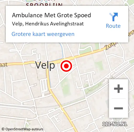Locatie op kaart van de 112 melding: Ambulance Met Grote Spoed Naar Velp, Hendrikus Avelinghstraat op 3 februari 2023 09:05