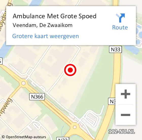 Locatie op kaart van de 112 melding: Ambulance Met Grote Spoed Naar Veendam, De Zwaaikom op 3 februari 2023 09:12