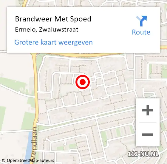 Locatie op kaart van de 112 melding: Brandweer Met Spoed Naar Ermelo, Zwaluwstraat op 3 februari 2023 09:41