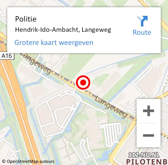 Locatie op kaart van de 112 melding: Politie Hendrik-Ido-Ambacht, Langeweg op 3 februari 2023 09:41