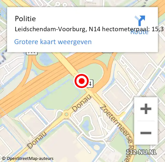 Locatie op kaart van de 112 melding: Politie Leidschendam-Voorburg, N14 hectometerpaal: 15,3 op 3 februari 2023 10:19