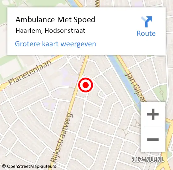 Locatie op kaart van de 112 melding: Ambulance Met Spoed Naar Haarlem, Hodsonstraat op 3 februari 2023 10:36