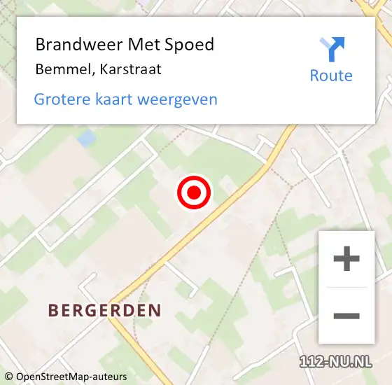 Locatie op kaart van de 112 melding: Brandweer Met Spoed Naar Bemmel, Karstraat op 3 februari 2023 10:54