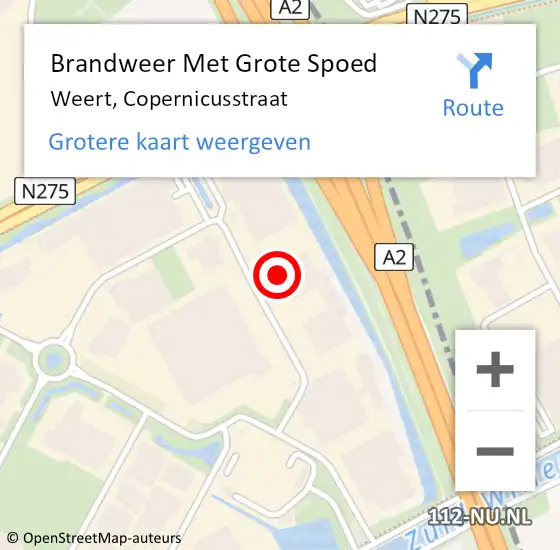 Locatie op kaart van de 112 melding: Brandweer Met Grote Spoed Naar Weert, Copernicusstraat op 3 februari 2023 11:07