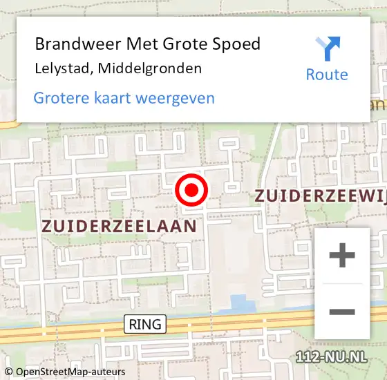 Locatie op kaart van de 112 melding: Brandweer Met Grote Spoed Naar Lelystad, Middelgronden op 3 februari 2023 11:09