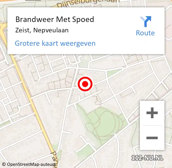 Locatie op kaart van de 112 melding: Brandweer Met Spoed Naar Zeist, Nepveulaan op 3 februari 2023 11:13