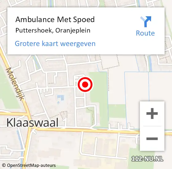 Locatie op kaart van de 112 melding: Ambulance Met Spoed Naar Puttershoek, Oranjeplein op 3 februari 2023 11:44