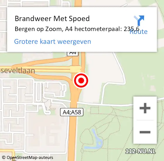 Locatie op kaart van de 112 melding: Brandweer Met Spoed Naar Bergen op Zoom, A4 hectometerpaal: 235,6 op 3 februari 2023 11:50