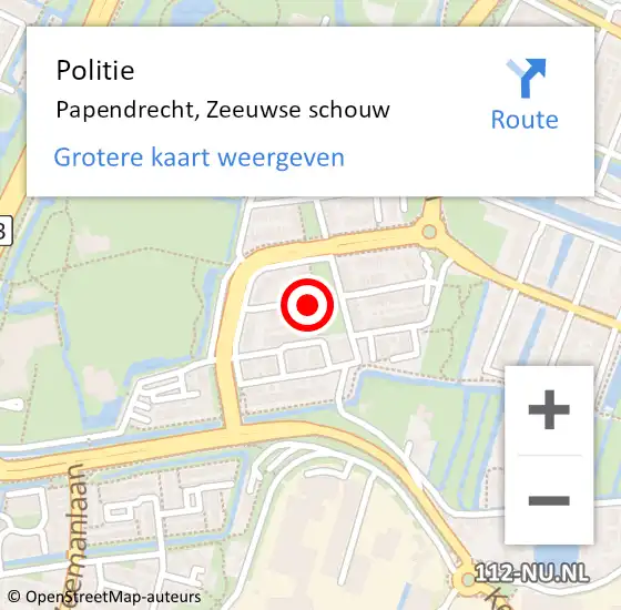 Locatie op kaart van de 112 melding: Politie Papendrecht, Zeeuwse schouw op 3 februari 2023 12:01