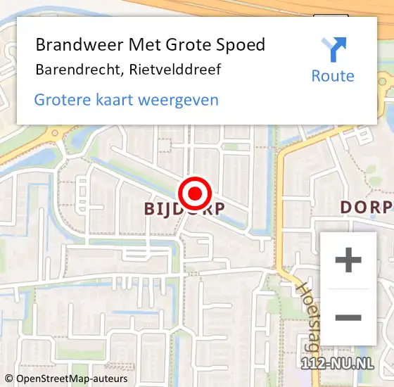 Locatie op kaart van de 112 melding: Brandweer Met Grote Spoed Naar Barendrecht, Rietvelddreef op 3 februari 2023 12:02