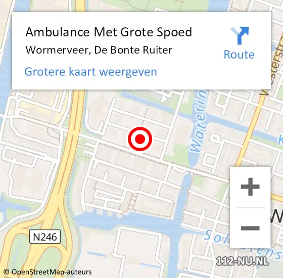 Locatie op kaart van de 112 melding: Ambulance Met Grote Spoed Naar Wormerveer, De Bonte Ruiter op 3 februari 2023 12:37