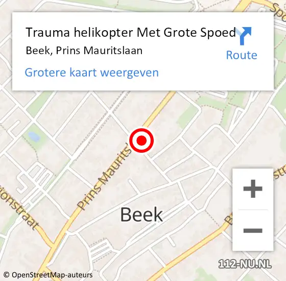 Locatie op kaart van de 112 melding: Trauma helikopter Met Grote Spoed Naar Beek, Prins Mauritslaan op 3 februari 2023 13:10