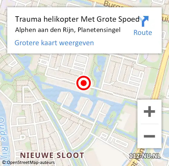 Locatie op kaart van de 112 melding: Trauma helikopter Met Grote Spoed Naar Alphen aan den Rijn, Planetensingel op 3 februari 2023 13:22