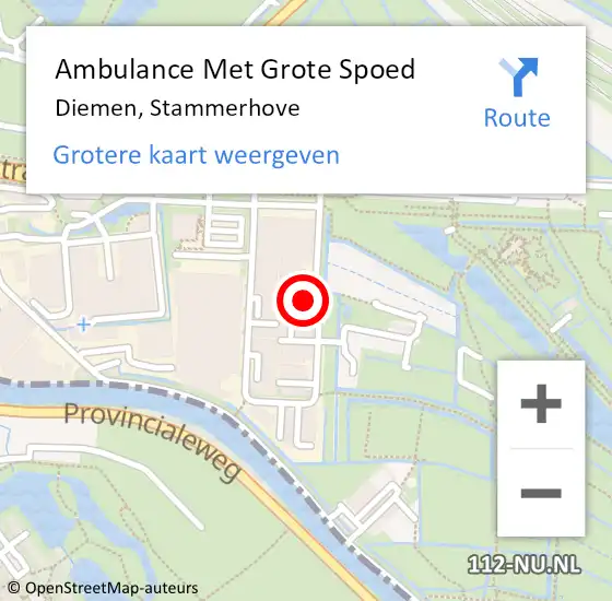 Locatie op kaart van de 112 melding: Ambulance Met Grote Spoed Naar Diemen, Stammerhove op 3 februari 2023 13:33