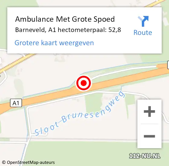 Locatie op kaart van de 112 melding: Ambulance Met Grote Spoed Naar Barneveld, A1 hectometerpaal: 52,8 op 3 februari 2023 13:50