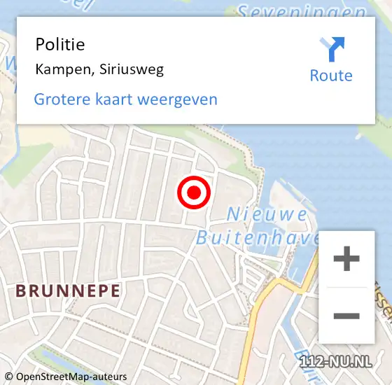 Locatie op kaart van de 112 melding: Politie Kampen, Siriusweg op 3 februari 2023 14:06