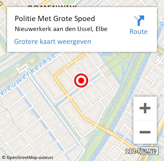 Locatie op kaart van de 112 melding: Politie Met Grote Spoed Naar Nieuwerkerk aan den IJssel, Elbe op 3 februari 2023 14:25