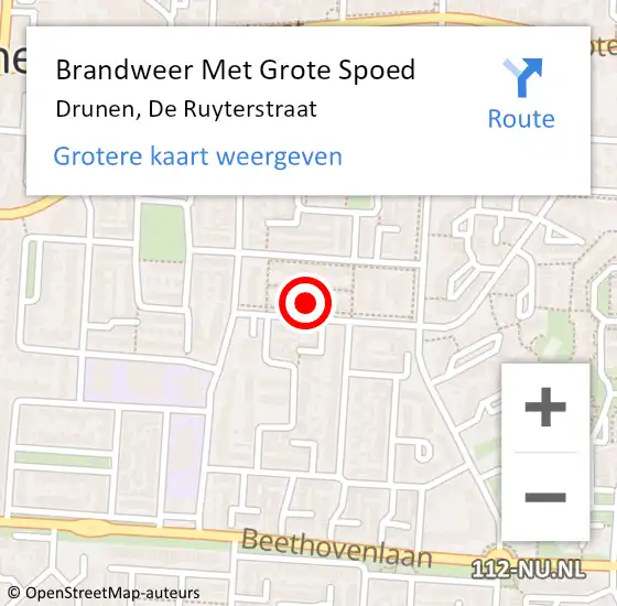 Locatie op kaart van de 112 melding: Brandweer Met Grote Spoed Naar Drunen, De Ruyterstraat op 3 februari 2023 14:28