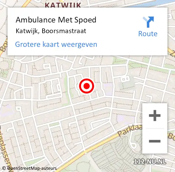 Locatie op kaart van de 112 melding: Ambulance Met Spoed Naar Katwijk, Boorsmastraat op 3 februari 2023 14:31