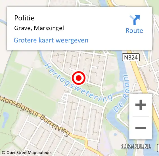 Locatie op kaart van de 112 melding: Politie Grave, Marssingel op 3 februari 2023 14:57