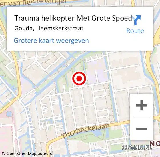 Locatie op kaart van de 112 melding: Trauma helikopter Met Grote Spoed Naar Gouda, Heemskerkstraat op 3 februari 2023 15:10