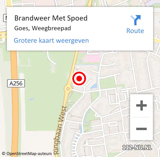 Locatie op kaart van de 112 melding: Brandweer Met Spoed Naar Goes, Weegbreepad op 3 februari 2023 15:11