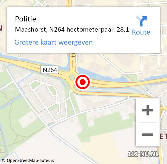 Locatie op kaart van de 112 melding: Politie Maashorst, N264 hectometerpaal: 28,1 op 3 februari 2023 15:33