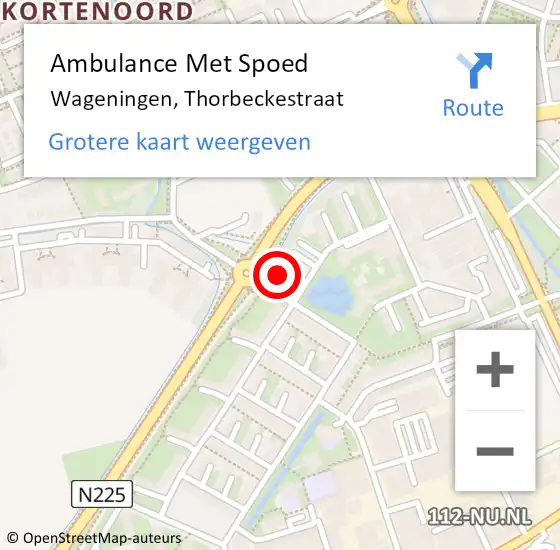 Locatie op kaart van de 112 melding: Ambulance Met Spoed Naar Wageningen, Thorbeckestraat op 3 februari 2023 16:04