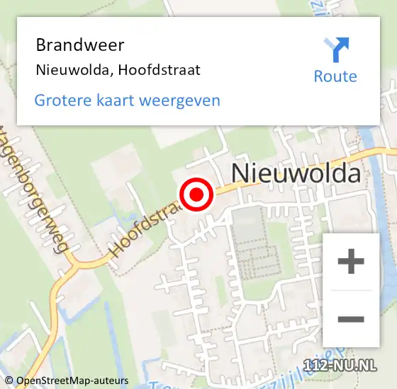 Locatie op kaart van de 112 melding: Brandweer Nieuwolda, Hoofdstraat op 3 februari 2023 16:10