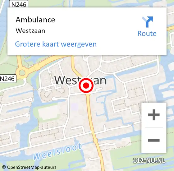 Locatie op kaart van de 112 melding: Ambulance Westzaan op 3 februari 2023 16:16