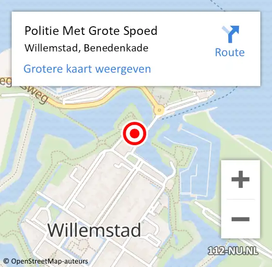 Locatie op kaart van de 112 melding: Politie Met Grote Spoed Naar Willemstad, Benedenkade op 3 februari 2023 17:18