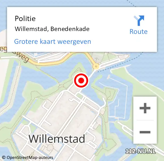 Locatie op kaart van de 112 melding: Politie Willemstad, Benedenkade op 3 februari 2023 17:18