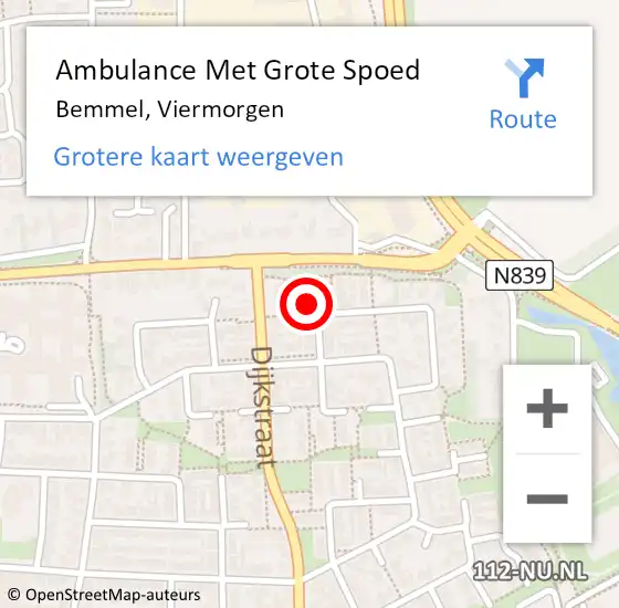 Locatie op kaart van de 112 melding: Ambulance Met Grote Spoed Naar Bemmel, Viermorgen op 3 februari 2023 17:23