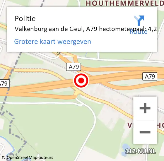 Locatie op kaart van de 112 melding: Politie Valkenburg aan de Geul, A79 hectometerpaal: 4,2 op 3 februari 2023 17:33