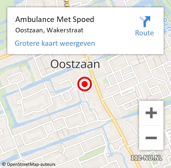 Locatie op kaart van de 112 melding: Ambulance Met Spoed Naar Oostzaan, Wakerstraat op 3 februari 2023 17:39