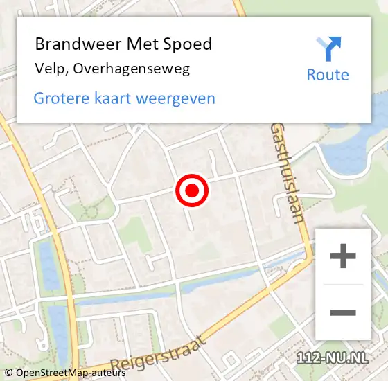 Locatie op kaart van de 112 melding: Brandweer Met Spoed Naar Velp, Overhagenseweg op 3 februari 2023 18:35