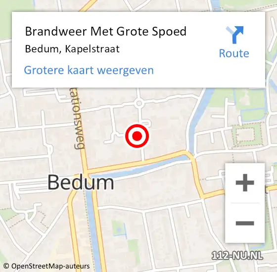 Locatie op kaart van de 112 melding: Brandweer Met Grote Spoed Naar Bedum, Kapelstraat op 3 februari 2023 19:28