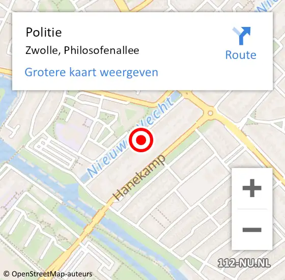 Locatie op kaart van de 112 melding: Politie Zwolle, Philosofenallee op 3 februari 2023 20:30