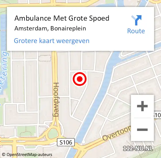 Locatie op kaart van de 112 melding: Ambulance Met Grote Spoed Naar Amsterdam, Bonaireplein op 3 februari 2023 21:51