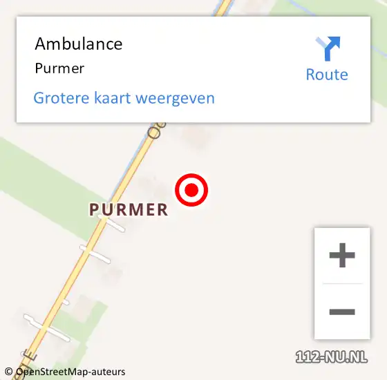 Locatie op kaart van de 112 melding: Ambulance Purmer op 3 februari 2023 22:00