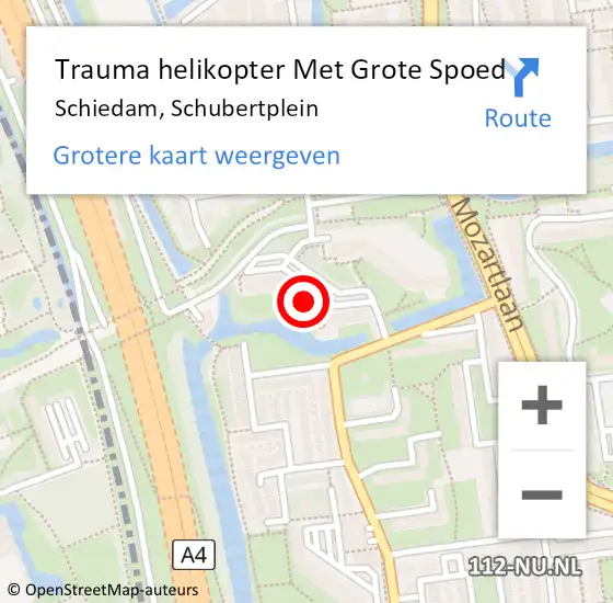 Locatie op kaart van de 112 melding: Trauma helikopter Met Grote Spoed Naar Schiedam, Schubertplein op 3 februari 2023 22:00