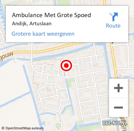 Locatie op kaart van de 112 melding: Ambulance Met Grote Spoed Naar Andijk, Artuslaan op 3 februari 2023 22:07