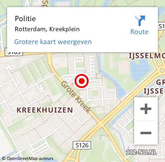 Locatie op kaart van de 112 melding: Politie Rotterdam, Kreekplein op 3 februari 2023 22:44