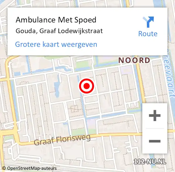 Locatie op kaart van de 112 melding: Ambulance Met Spoed Naar Gouda, Graaf Lodewijkstraat op 3 februari 2023 23:06