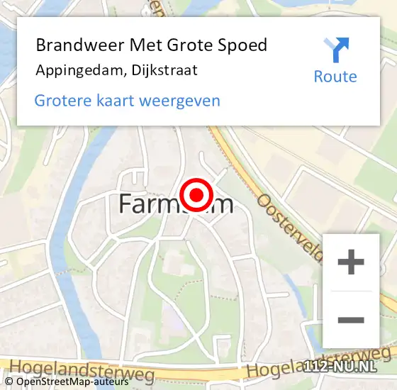 Locatie op kaart van de 112 melding: Brandweer Met Grote Spoed Naar Appingedam, Dijkstraat op 3 februari 2023 23:44