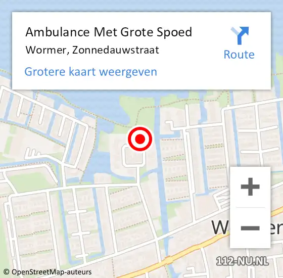 Locatie op kaart van de 112 melding: Ambulance Met Grote Spoed Naar Wormer, Zonnedauwstraat op 3 februari 2023 23:58