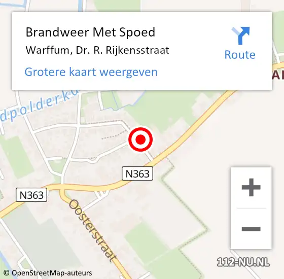 Locatie op kaart van de 112 melding: Brandweer Met Spoed Naar Warffum, Dr. R. Rijkensstraat op 4 februari 2023 00:03